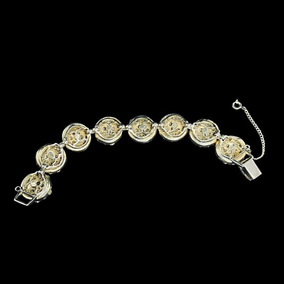 Gold Tone And Clear Rhinestones Round Links Bracelet With Safety Chain (4580) - Picture 5 of 10